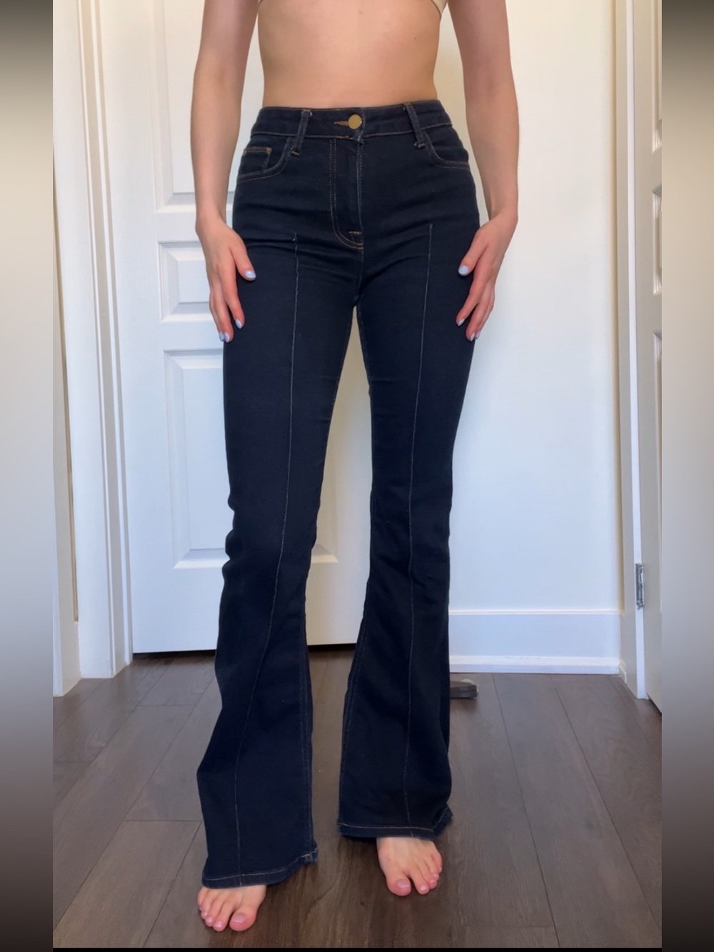 Reiss Dark Navy High-Rise Flare Jeans bell bottom - Picture 6 of 11